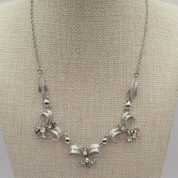 Sorrento Jewelry - Sorrento Sterling Silver Rhinestone Filigree Floral Necklace